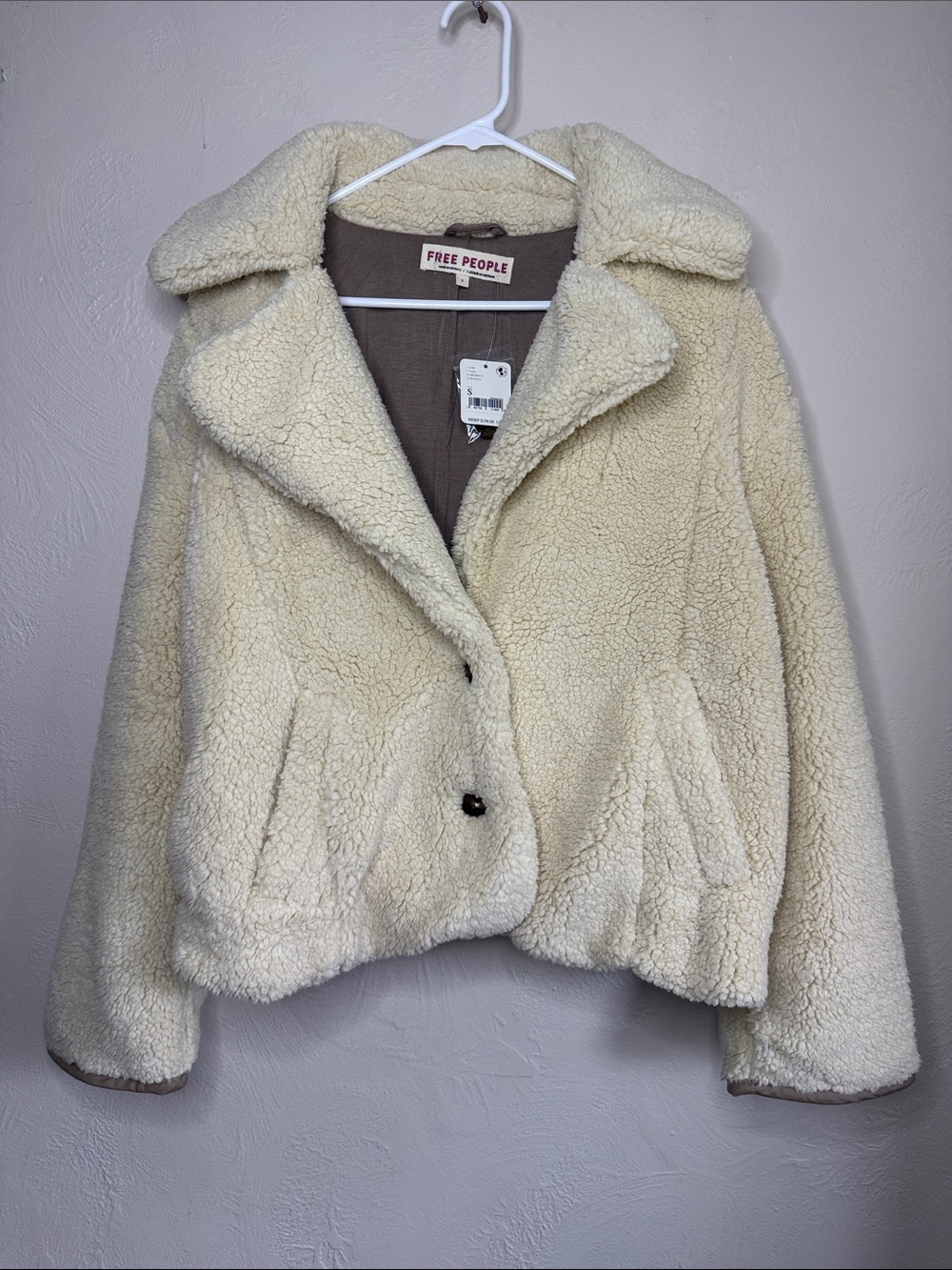 NWT Free People Ivory Sherpa Teddy Jacket Coat Size Small MSRP $198